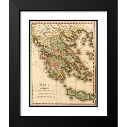 Ancient Greece Black Modern Wood Framed Art Print with Double Matting by Vintage Maps