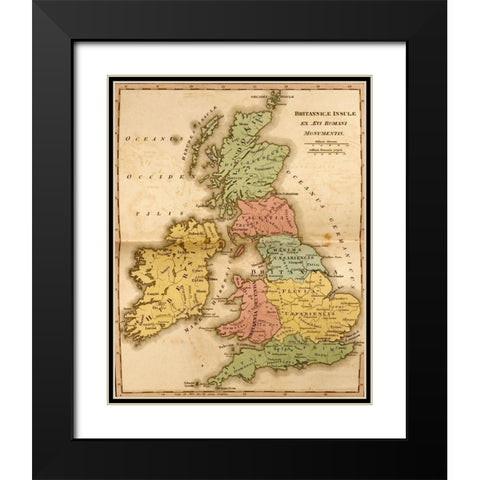 Ancient Britain Black Modern Wood Framed Art Print with Double Matting by Vintage Maps