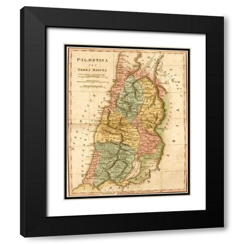 Holy Land of Palestine Black Modern Wood Framed Art Print with Double Matting by Vintage Maps