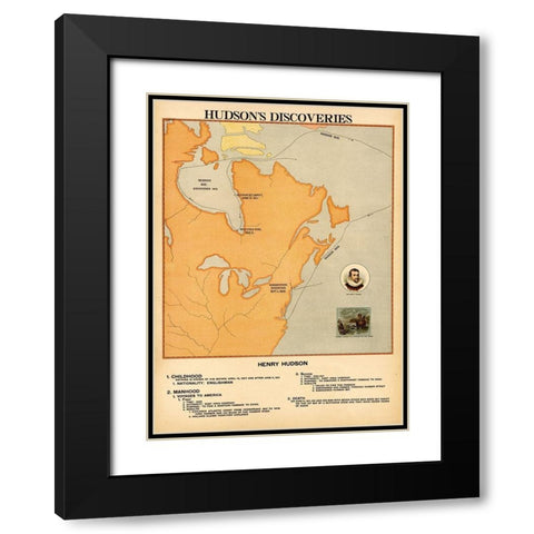 Henry Hudsons Discoveries Black Modern Wood Framed Art Print with Double Matting by Vintage Maps