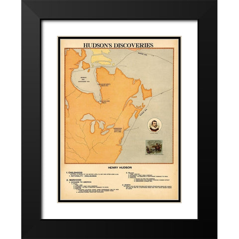 Henry Hudsons Discoveries Black Modern Wood Framed Art Print with Double Matting by Vintage Maps