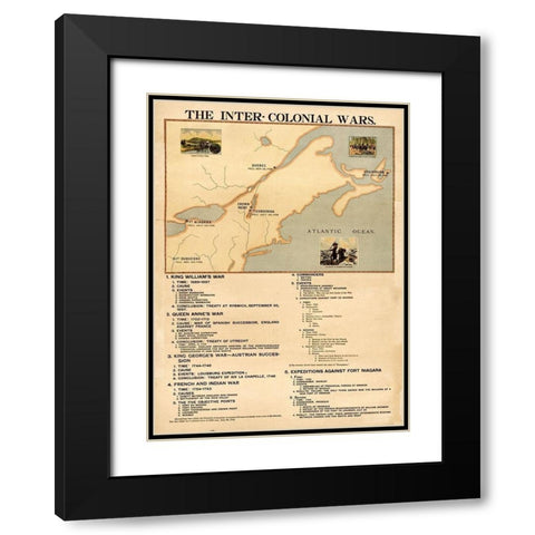 Inter Colonial wars Black Modern Wood Framed Art Print with Double Matting by Vintage Maps