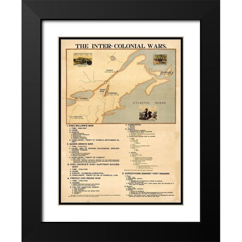 Inter Colonial wars Black Modern Wood Framed Art Print with Double Matting by Vintage Maps
