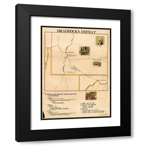 Braddocks Defeat Black Modern Wood Framed Art Print with Double Matting by Vintage Maps