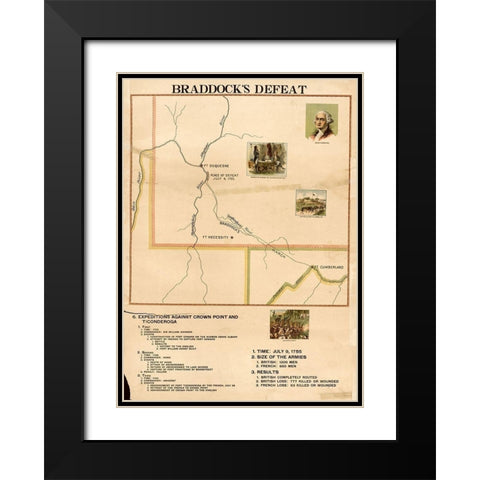 Braddocks Defeat Black Modern Wood Framed Art Print with Double Matting by Vintage Maps