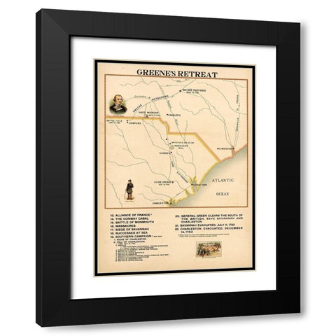 Greenes Retreat Black Modern Wood Framed Art Print with Double Matting by Vintage Maps