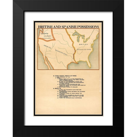 British and Spanish Possessions Black Modern Wood Framed Art Print with Double Matting by Vintage Maps