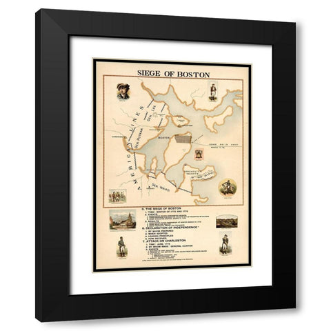 Siege of Boston Black Modern Wood Framed Art Print with Double Matting by Vintage Maps