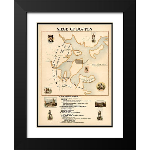 Siege of Boston Black Modern Wood Framed Art Print with Double Matting by Vintage Maps