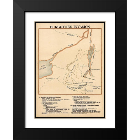 Burgoynes Invasion Black Modern Wood Framed Art Print with Double Matting by Vintage Maps