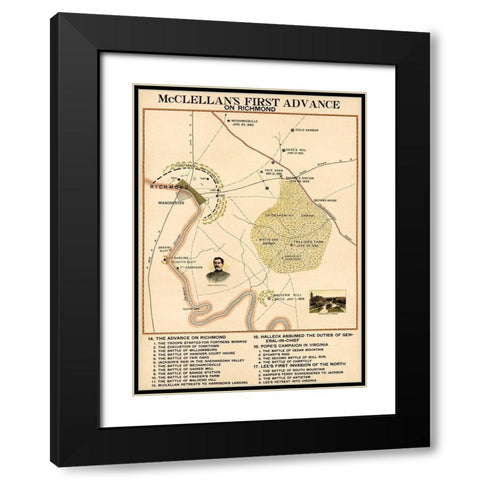 Civil War McClellans 1st Advance on Richmond Black Modern Wood Framed Art Print with Double Matting by Vintage Maps