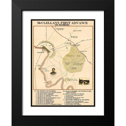 Civil War McClellans 1st Advance on Richmond Black Modern Wood Framed Art Print with Double Matting by Vintage Maps