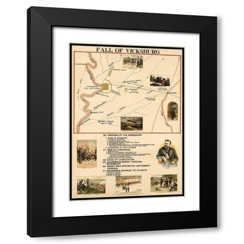 Civil War Fall of Vicksburg Mississippi Black Modern Wood Framed Art Print with Double Matting by Vintage Maps