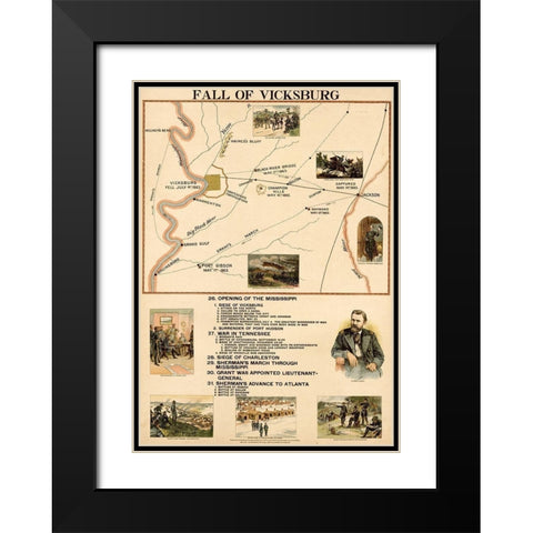 Civil War Fall of Vicksburg Mississippi Black Modern Wood Framed Art Print with Double Matting by Vintage Maps