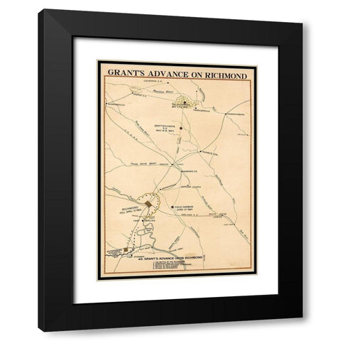 Civil War Grants Advance on Richmond Black Modern Wood Framed Art Print with Double Matting by Vintage Maps