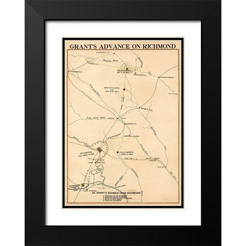 Civil War Grants Advance on Richmond Black Modern Wood Framed Art Print with Double Matting by Vintage Maps