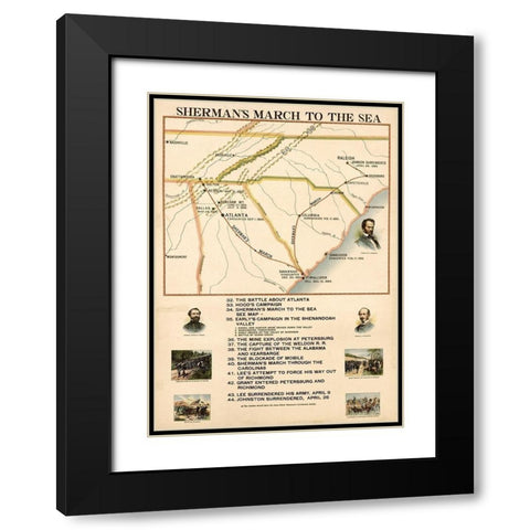 Civil War Shermans March to the Sea Black Modern Wood Framed Art Print with Double Matting by Vintage Maps
