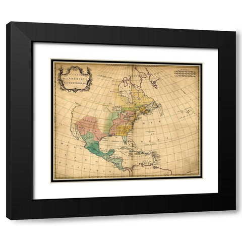 America in 1754 Black Modern Wood Framed Art Print with Double Matting by Vintage Maps