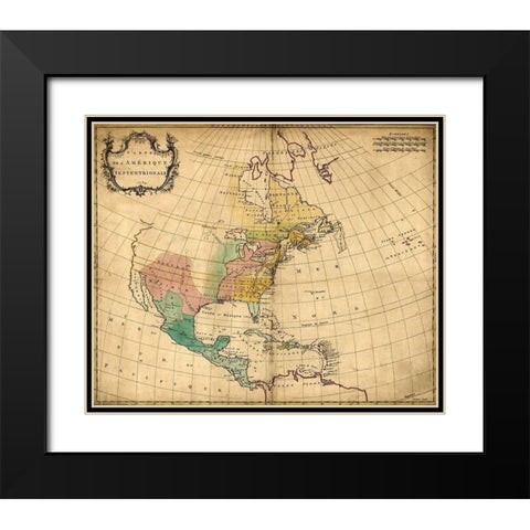 America in 1754 Black Modern Wood Framed Art Print with Double Matting by Vintage Maps