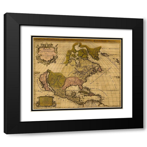 America Divided amongst Claimants 1694 Black Modern Wood Framed Art Print with Double Matting by Vintage Maps