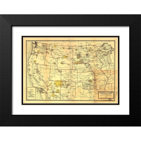 Indian Reservations West of the Mississippi 1923 Black Modern Wood Framed Art Print with Double Matting by Vintage Maps
