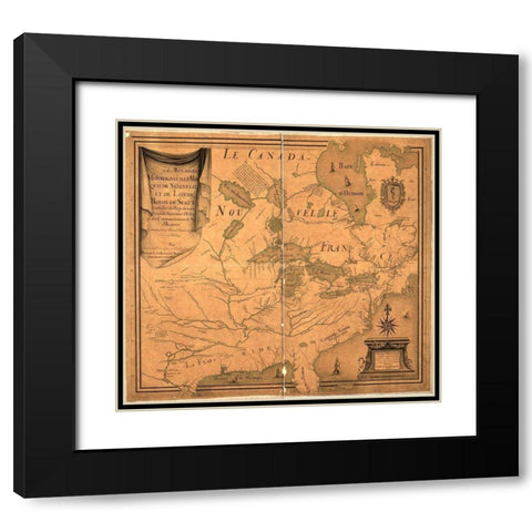 Canada and New France 1685 Black Modern Wood Framed Art Print with Double Matting by Vintage Maps