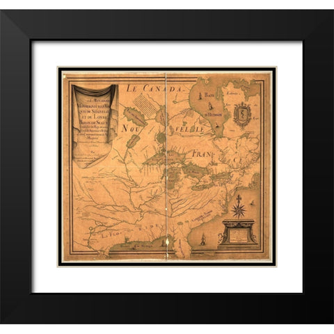 Canada and New France 1685 Black Modern Wood Framed Art Print with Double Matting by Vintage Maps