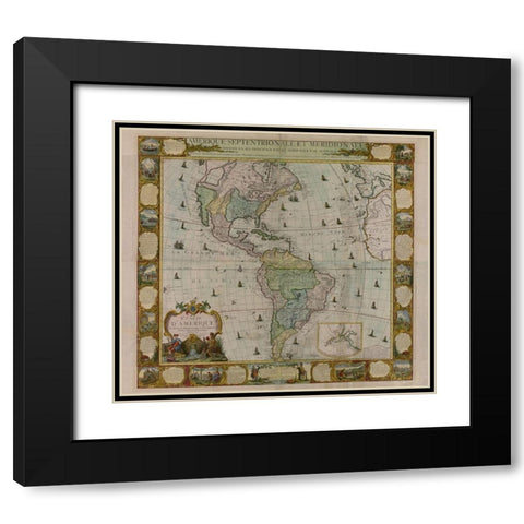 Map of America 1781 Black Modern Wood Framed Art Print with Double Matting by Vintage Maps