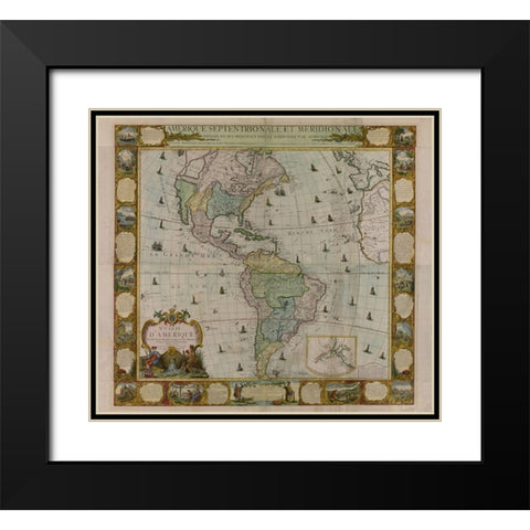 Map of America 1781 Black Modern Wood Framed Art Print with Double Matting by Vintage Maps