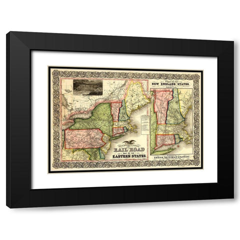 Railroad Map of the Eastern States and New England 1856 Black Modern Wood Framed Art Print with Double Matting by Vintage Maps