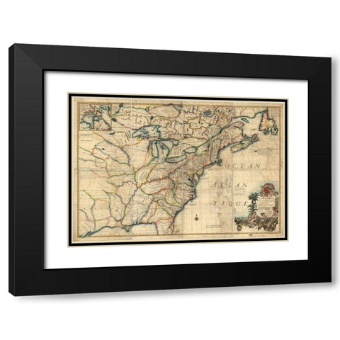 French and English Settlements in the US 1777 Black Modern Wood Framed Art Print with Double Matting by Vintage Maps