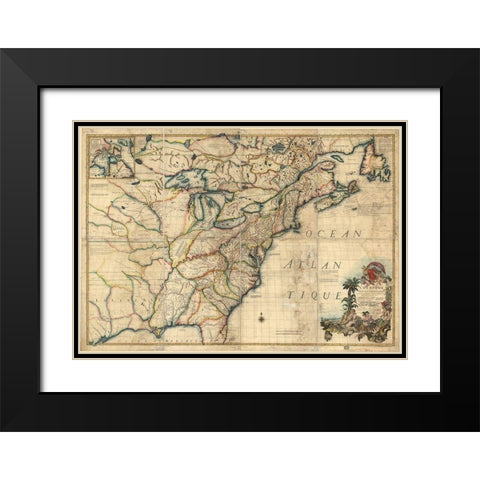 French and English Settlements in the US 1777 Black Modern Wood Framed Art Print with Double Matting by Vintage Maps