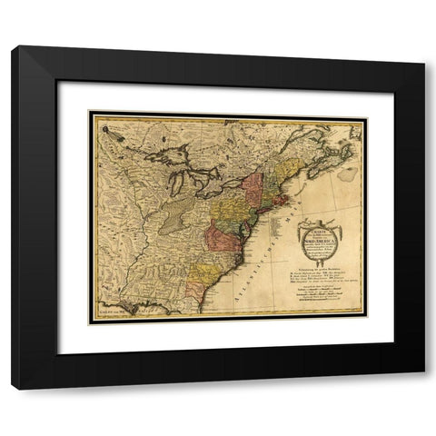 Eighteenth Century Map of the United States 1784 Black Modern Wood Framed Art Print with Double Matting by Vintage Maps