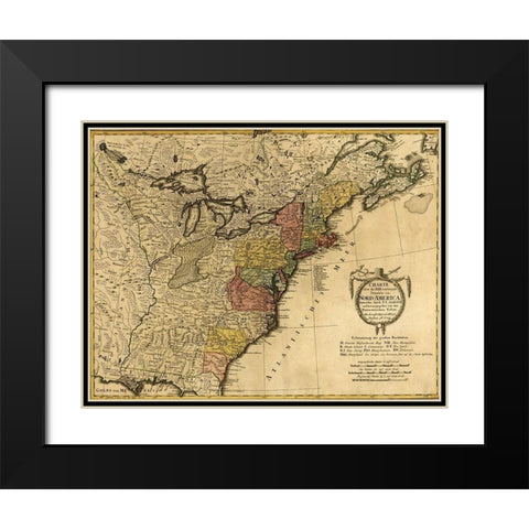 Eighteenth Century Map of the United States 1784 Black Modern Wood Framed Art Print with Double Matting by Vintage Maps