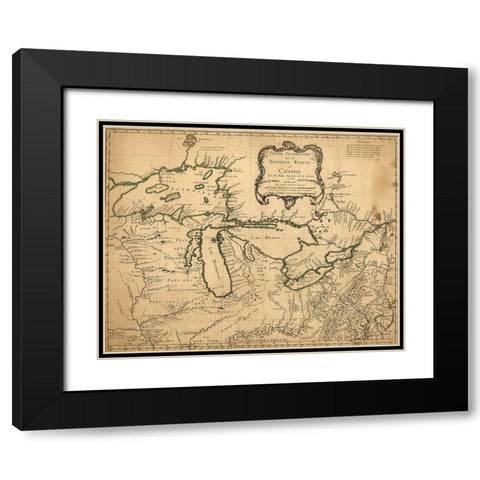 Great Lakes Region During French Settlement Period 1755 Black Modern Wood Framed Art Print with Double Matting by Vintage Maps