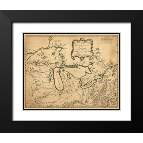 Great Lakes Region During French Settlement Period 1755 Black Modern Wood Framed Art Print with Double Matting by Vintage Maps