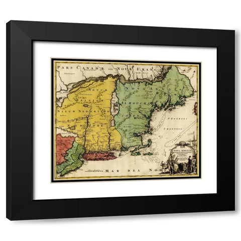 British Colonization in Canada and New England 1770 Black Modern Wood Framed Art Print with Double Matting by Vintage Maps