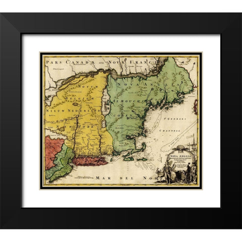 British Colonization in Canada and New England 1770 Black Modern Wood Framed Art Print with Double Matting by Vintage Maps