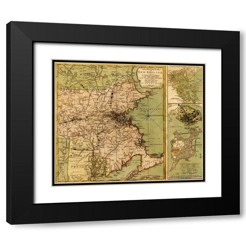 Revolutionary War in New England 1775 Black Modern Wood Framed Art Print with Double Matting by Vintage Maps
