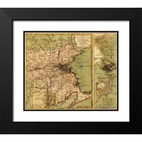 Revolutionary War in New England 1775 Black Modern Wood Framed Art Print with Double Matting by Vintage Maps