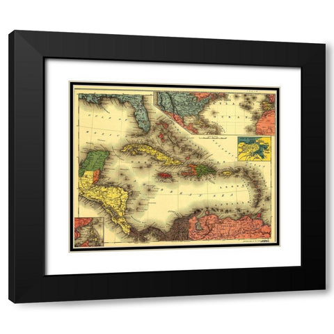Evening Post map of the West Indies 1898 Black Modern Wood Framed Art Print with Double Matting by Vintage Maps