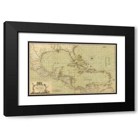 Chart of the West Indies 1796 Black Modern Wood Framed Art Print with Double Matting by Vintage Maps