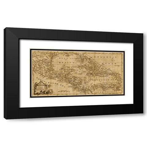 West Indies 1782 Black Modern Wood Framed Art Print with Double Matting by Vintage Maps