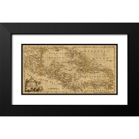 West Indies 1782 Black Modern Wood Framed Art Print with Double Matting by Vintage Maps