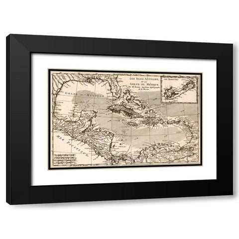Antilles and The Gulf of Mexico Black Modern Wood Framed Art Print with Double Matting by Vintage Maps