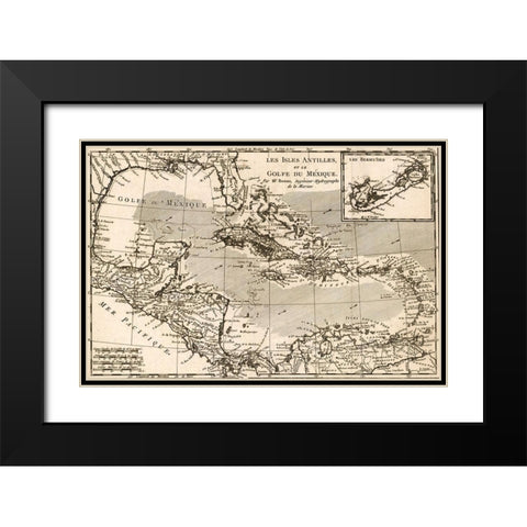 Antilles and The Gulf of Mexico Black Modern Wood Framed Art Print with Double Matting by Vintage Maps