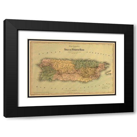 Puerto Rico 1886 Black Modern Wood Framed Art Print with Double Matting by Vintage Maps
