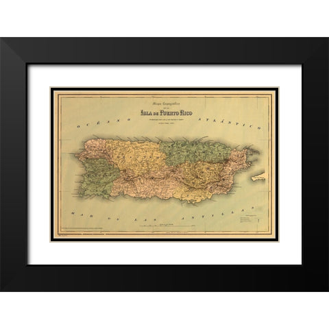 Puerto Rico 1886 Black Modern Wood Framed Art Print with Double Matting by Vintage Maps