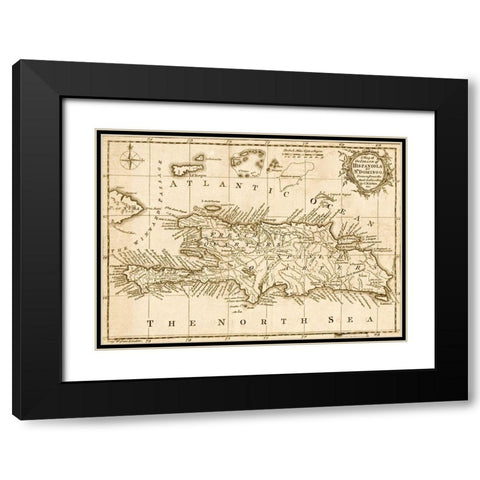 Hispaniola 1758 Black Modern Wood Framed Art Print with Double Matting by Vintage Maps