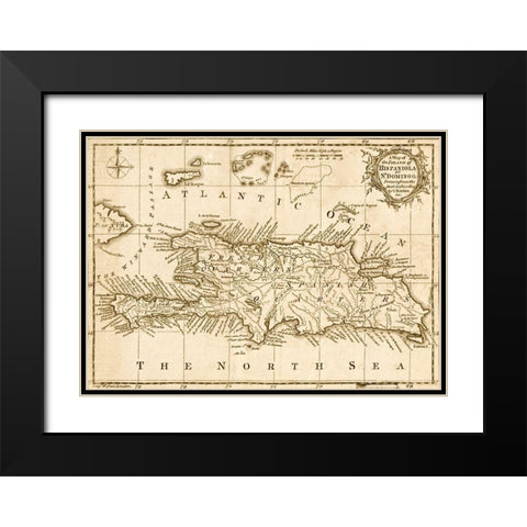 Hispaniola 1758 Black Modern Wood Framed Art Print with Double Matting by Vintage Maps